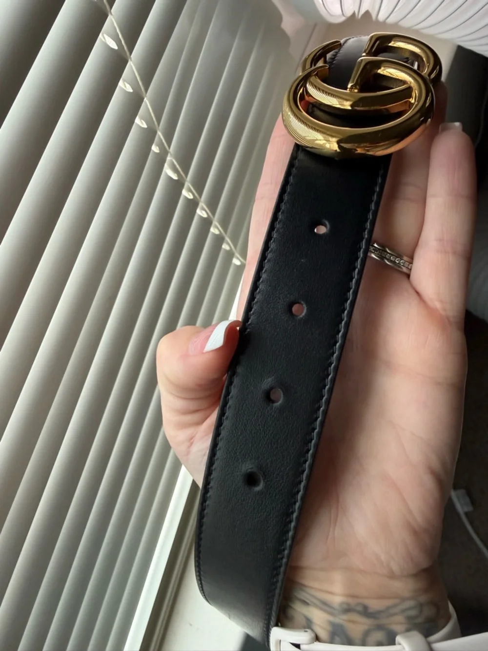 Gucci Black Leather Belt with Gold Double G Buckle size 80 - Picture 3 of 7